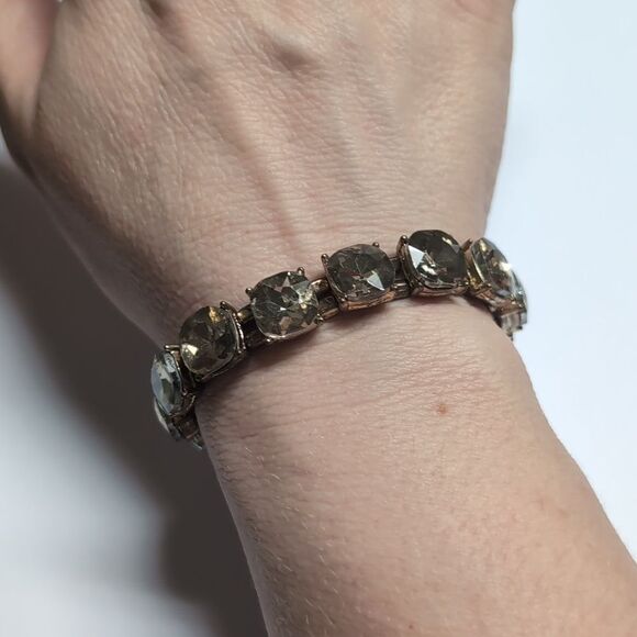 252 Vintage‎ Gold Crystal Rhinestones Stretch Bracelet - Picture 1 of 5
